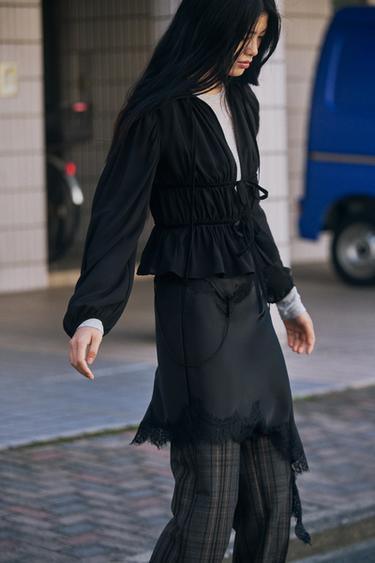 GEORGETTE BLOUSE WITH VELVET TIES - Black by Zara