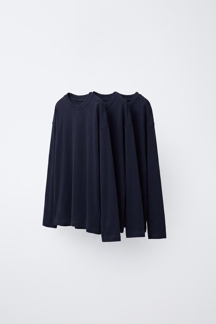 3-PACK OF BASIC LONG-SLEEVE T-SHIRTS — Navy blue