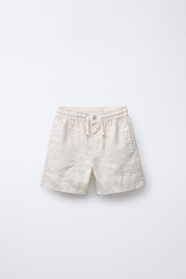 LINEN BLEND BERMUDA SHORTS - Ecru by Zara