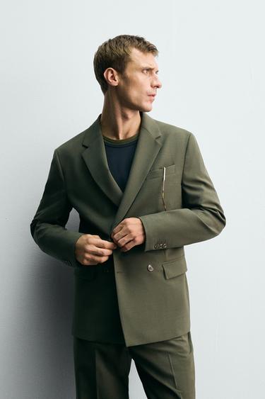 DOUBLE-BREASTED WOOL SUIT BLAZER - Green by Zara