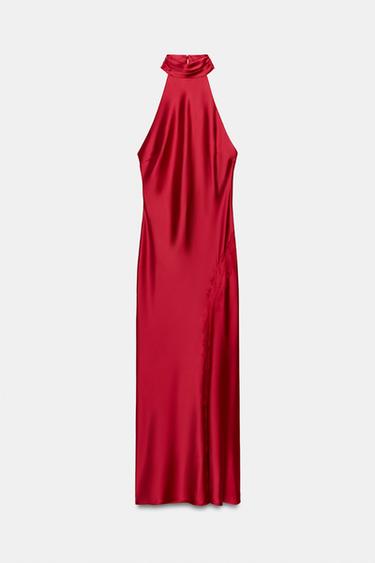CAMISOLE DRESS WITH CONTRAST LACE - Red by Zara