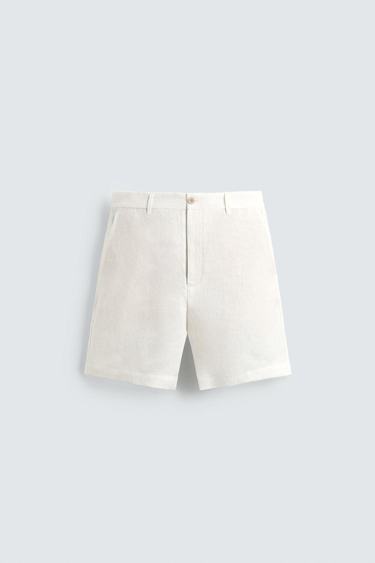 ZARA REGULAR FIT 100% LINEN BERMUDA SHORTS