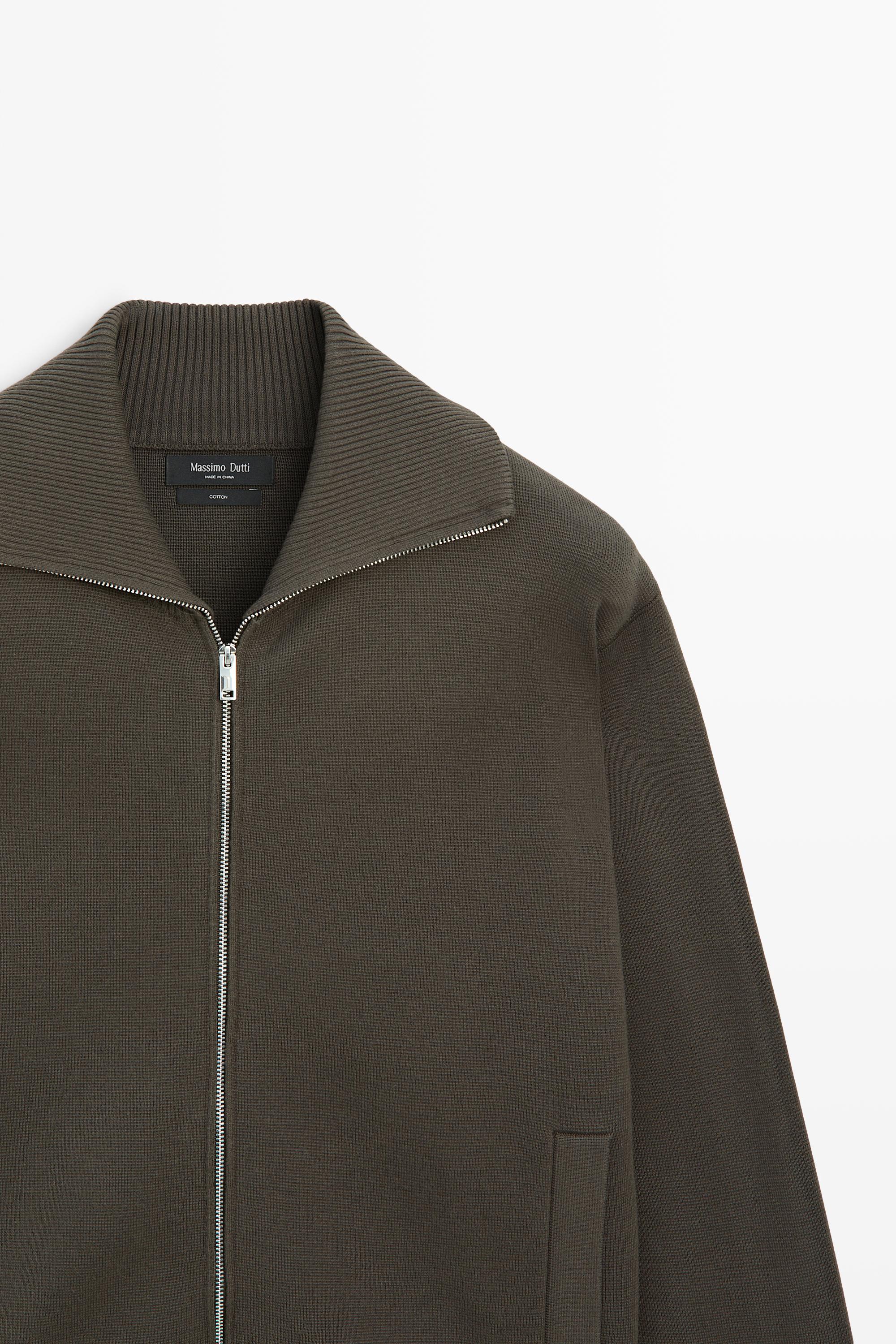 100% cotton zip-up knit cardigan