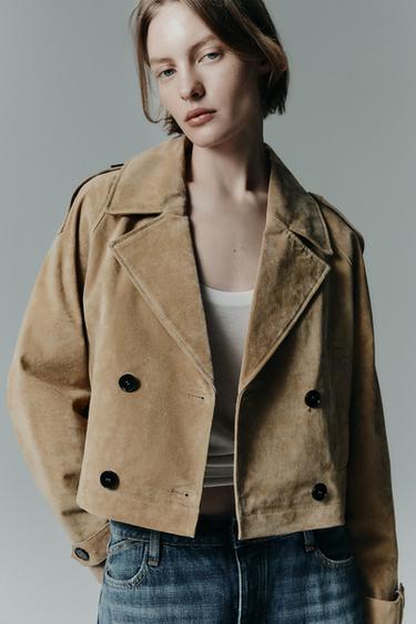 TRENCH PIEL CORTO CRUZADO - Tostado de Zara