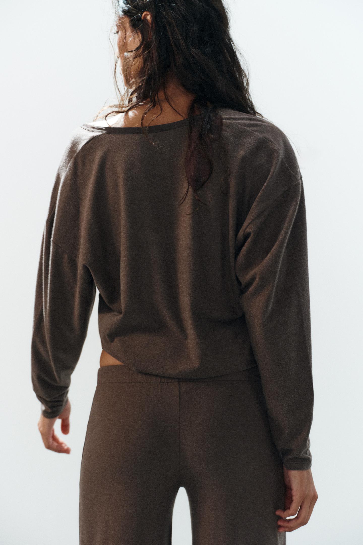 Женская футболка Zara Soft Oversize, цвет: Коричневый — фото 3