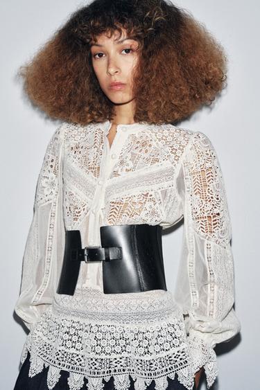 TEXTURED LEATHER CORSET BELT - Black by Zara