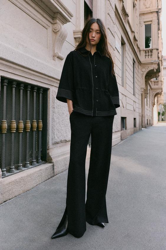 CAMISA PESPUNTES CONTRASTE - Negro de Zara - Imagen 0