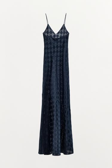 100% SILK JACQUARD ARGYLE DRESS - Blue by Zara - Image 4