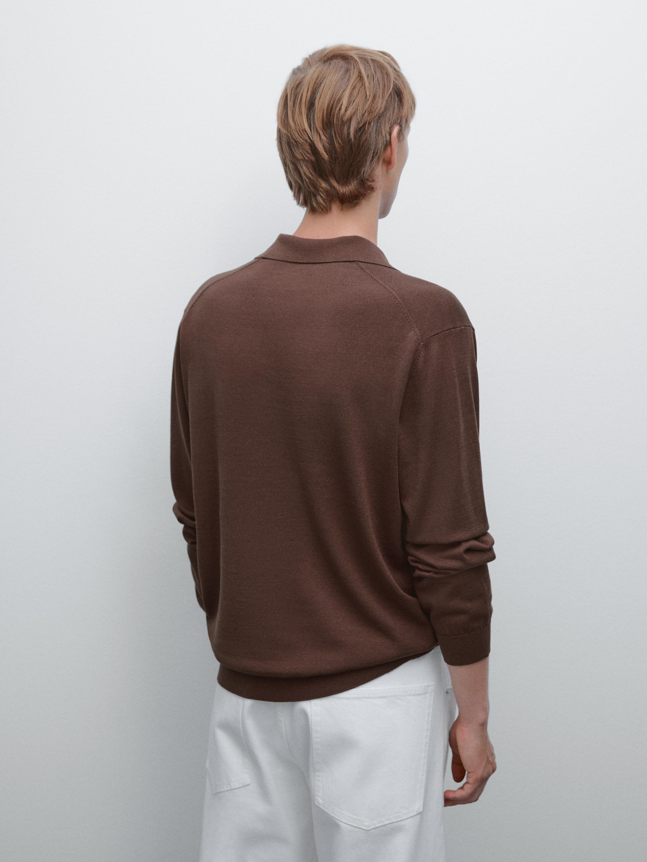 Pull polo en maille de coton et soie mélangés