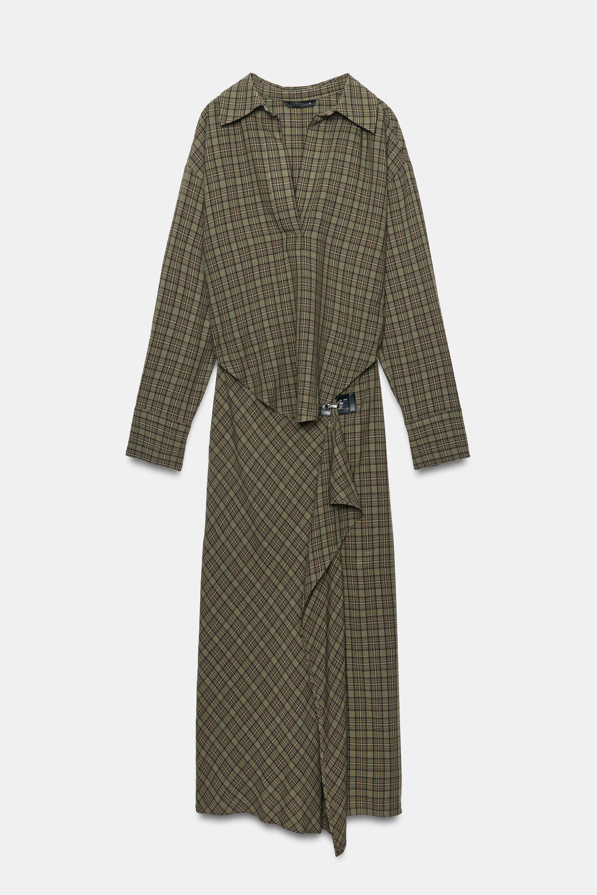 ROBE MI-LONGUE À CARREAUX ET GARNITURE