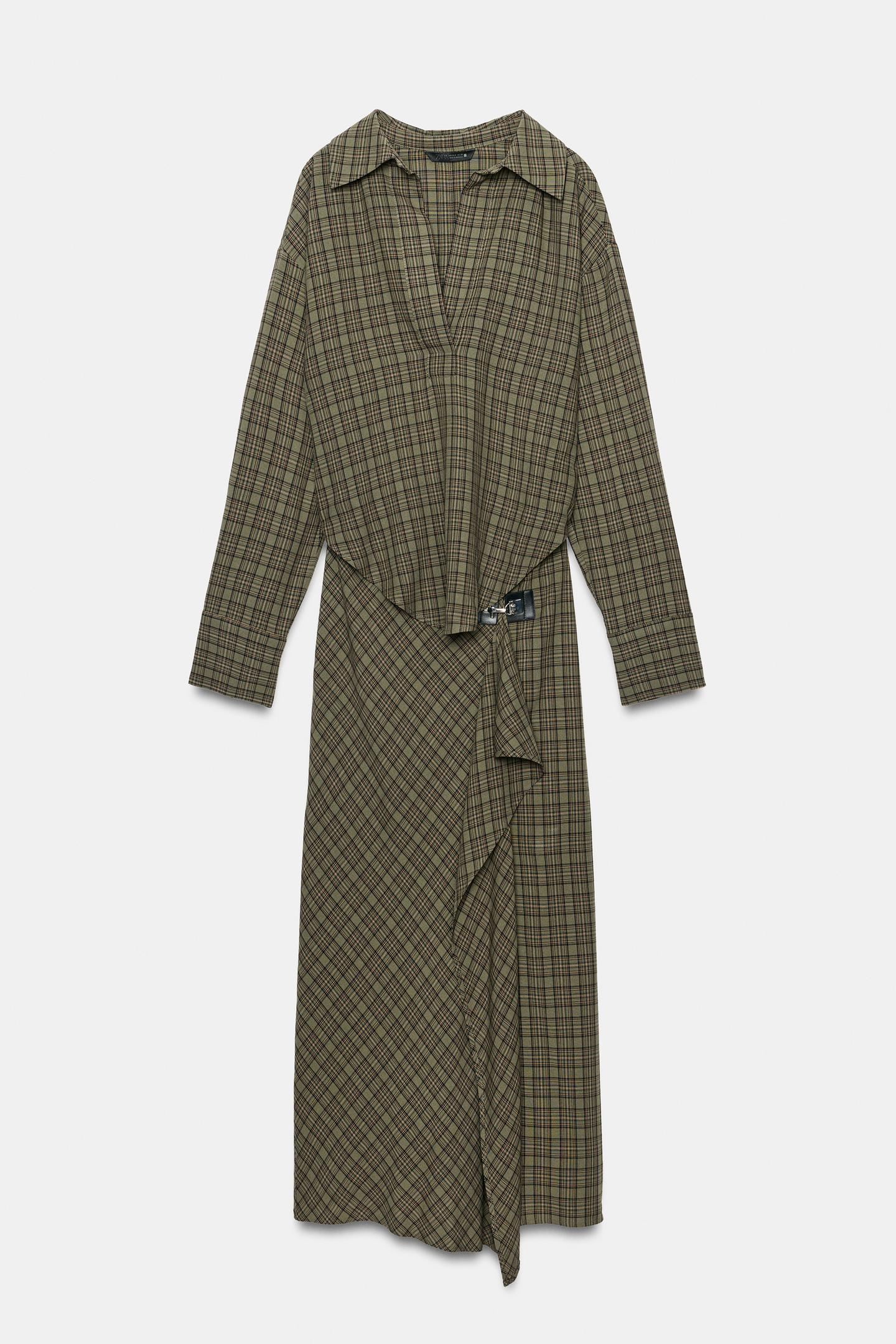 Женское платье Zara Check MIDI with Hardware, цвет: Серый зелёный — фото 2
