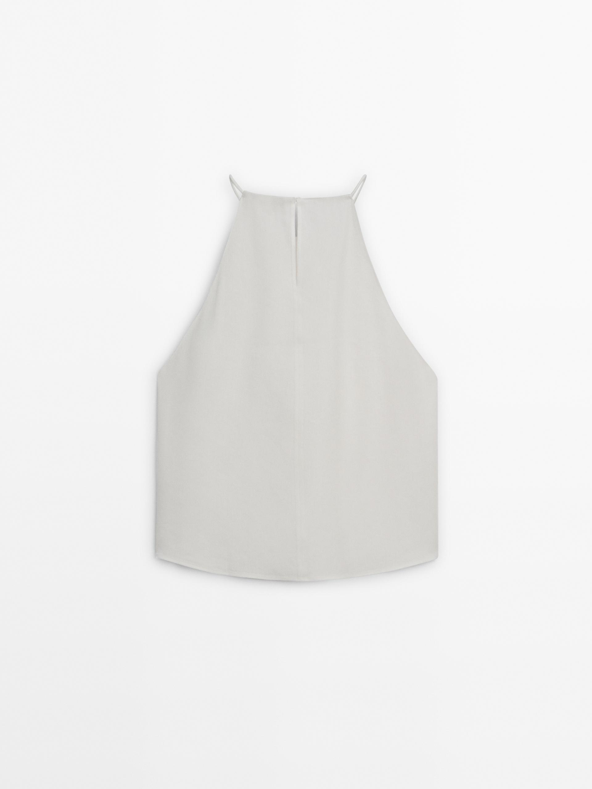 Linen blend halter top - Oyster-white