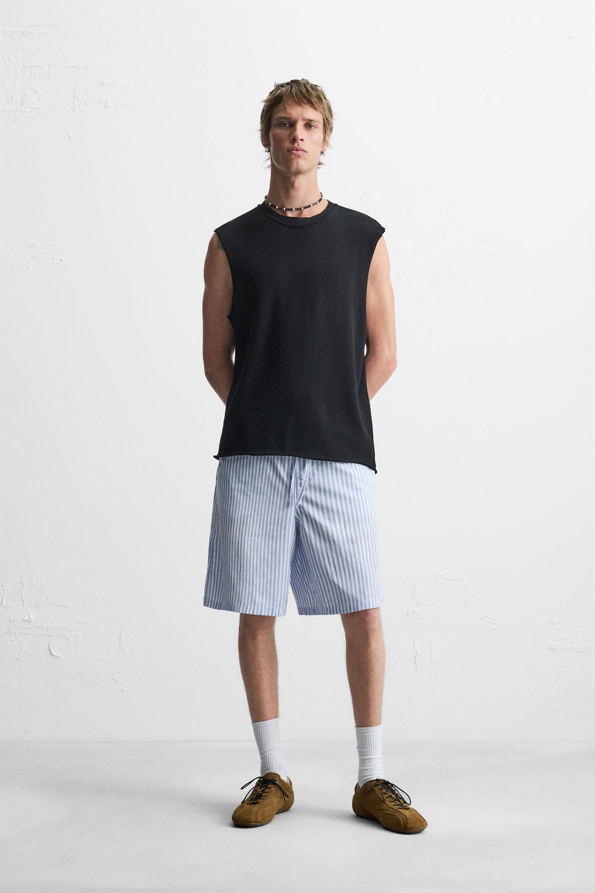 ストライプ柄リラックスフィットパンツ - ブルー | ZARA Japan