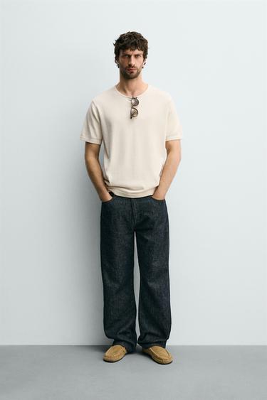 GEBREID T-SHIRT REGULAR FIT - Ecru van Zara - Afbeelding 0