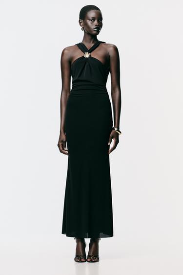 Zara FITTED WRAP DRESS - Black