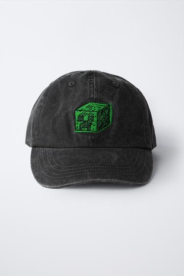 Zaras 6–14 ÅR/KEPS MED TVÄTTAD EFFEKT OCH MINECRAFT © MOJANG AB.-BRODERI. ™ - Svart