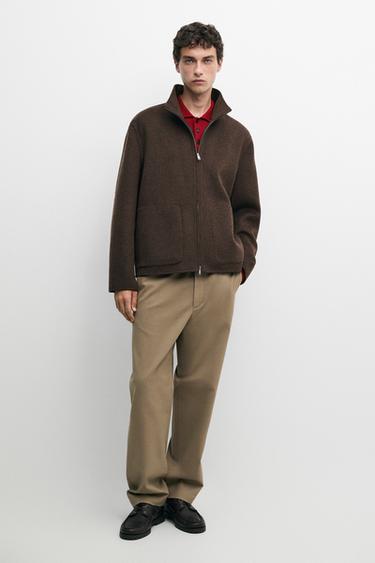 Zara Wool blend double-fabric jacket with stand collar - Mink marl