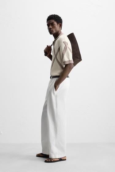 RHOMBUS JACQUARD KNIT POLO SHIRT - Brown / Taupe by Zara - Image 3