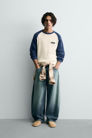 FORD © COLOUR BLOCK WAFFLE-KNIT T-SHIRT - Blue/White by Zara - Image 0