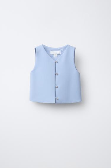 RHINESTONE BUTTON WAISTCOAT - Blue / Lavender by Zara