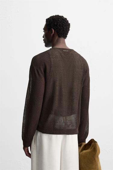 PULL STRUCTURÉ MÉLANGE LIN - Marron de Zara - Image 2