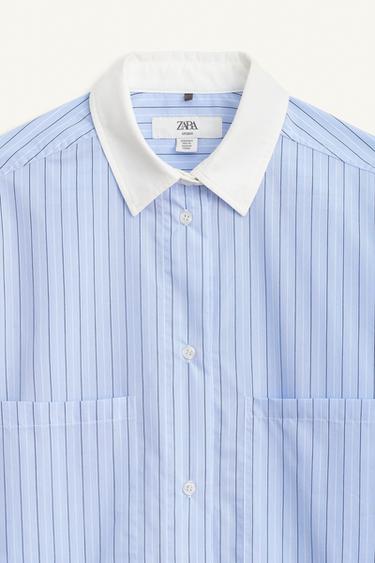 CHEMISE À RAYURES COL EN CONTRASTE ÉDITION LIMITÉE - Bleu de Zara - Image 5