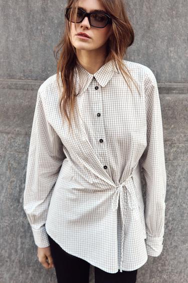 CHECK SHIRT WITH BOW - brown/white by Zara - Image 6