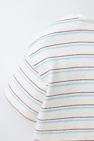 STRIPED T-SHIRT WITH EMBROIDERED TEXT - Multicoloured by Zara - Image 3
