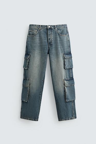 PANTALÓN DENIM CARGO BOLSILLOS - Azul medio de Zara - Imagen 0
