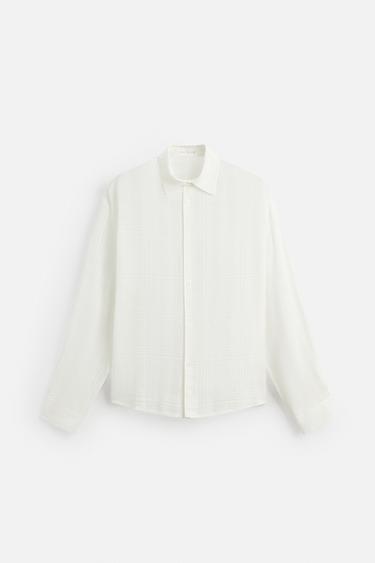 CHEMISE JACQUARD À CARREAUX - Blanc cassé de Zara - Image 6