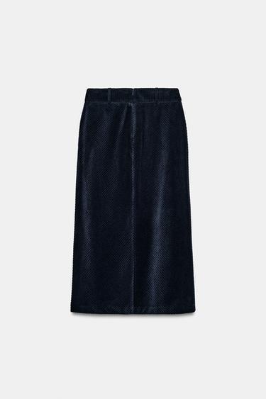 JUPE DROITE MI-LONGUE EN VELOURS CÔTELÉ - Bleu marine de Zara - Image 6