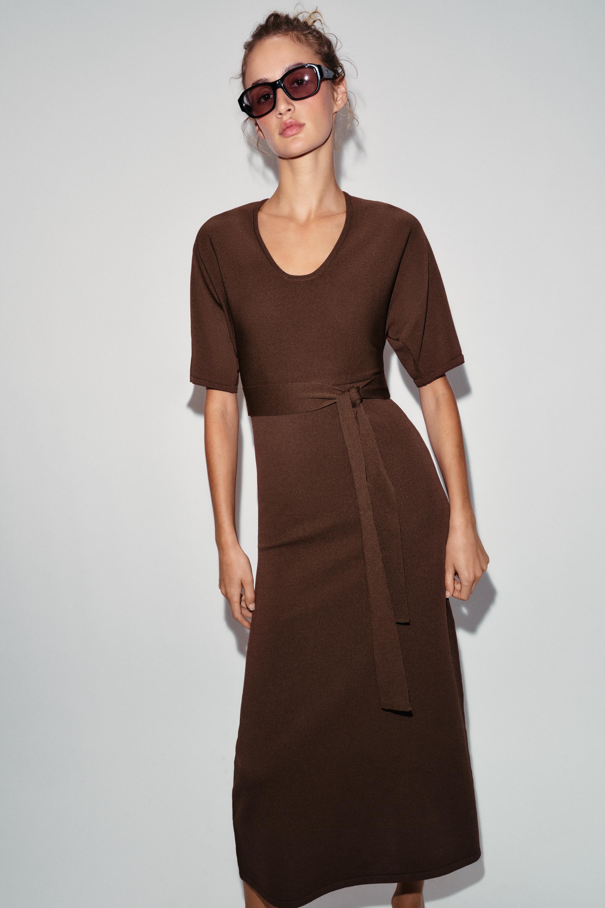Женские платья Zara BELTED KNIT MIDI DRESS — фото 2