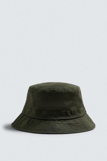 Zara COTTON BUCKET HAT - Dark khaki