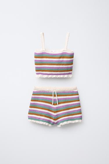 Zara 6-14 YEARS/ STRIPED CROCHET KNIT SET - Ecru