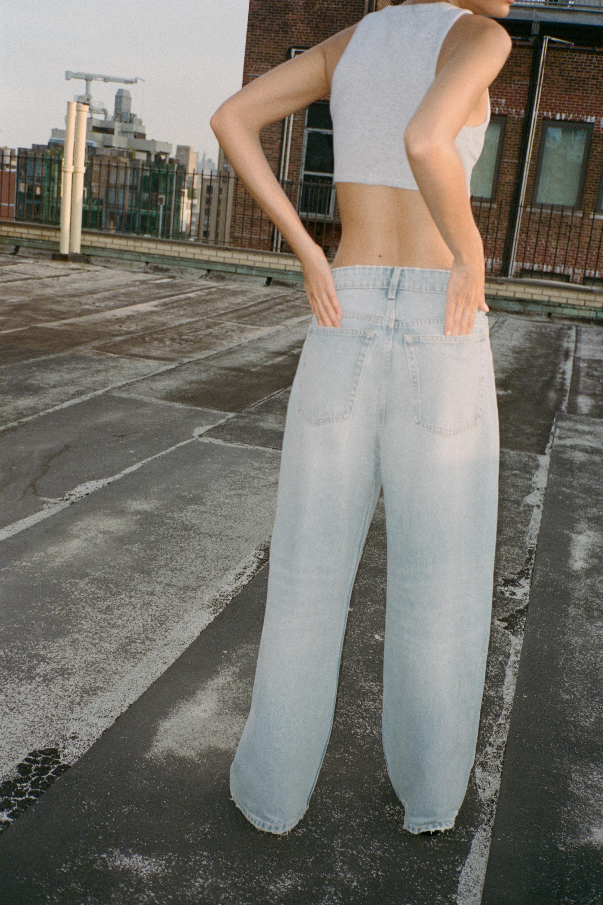 RELAXED OVERSIZE HIGH WAIST JEANS WITH JEWELS - Light blue