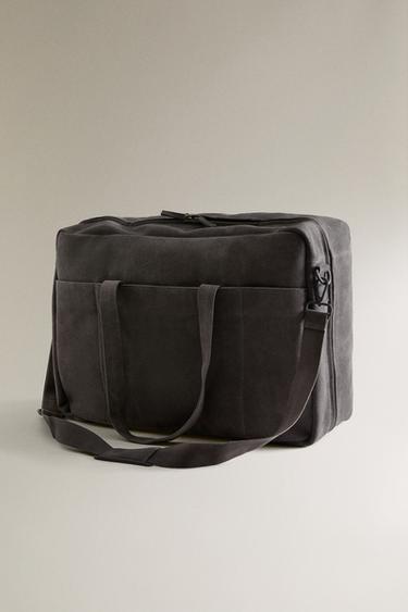 SPLIT LEATHER TRAVEL BAG - Dark Grey by Zara