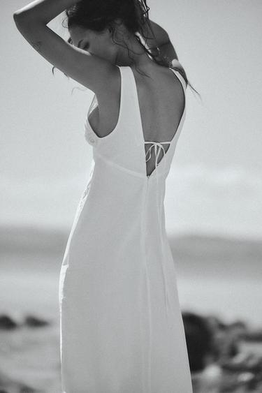 FLORAL LACE POPLIN MIDI DRESS - White by Zara