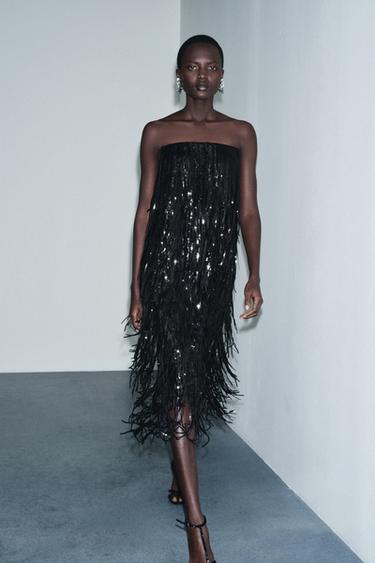 ZW COLLECTION LIMITED EDITION SEQUINNED FRINGED DRESS - Black by Zara
