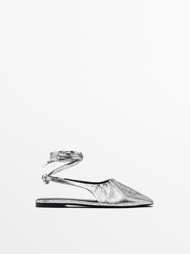 Zara Metallic slingback ballet flats - Silver