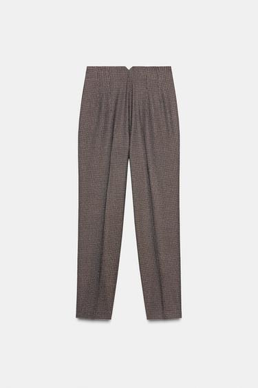 PANTALÓN TIRO ALTO CUADROS - Marrón de Zara