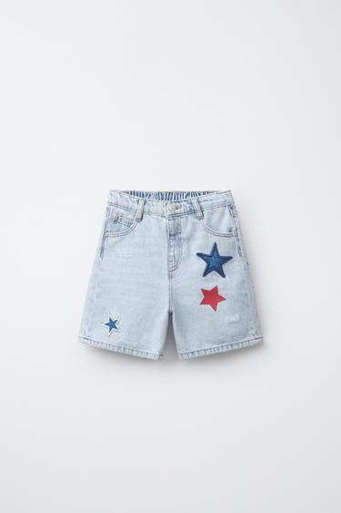 STAR PATCH BERMUDA SHORTS - Light blue by Zara