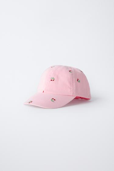 WASHED-EFFECT CAP WITH CHERRY EMBROIDERY - Pink by Zara - Image 1