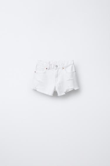 SHORT EN DENIM DÉCHIRÉ - Blanc de Zara