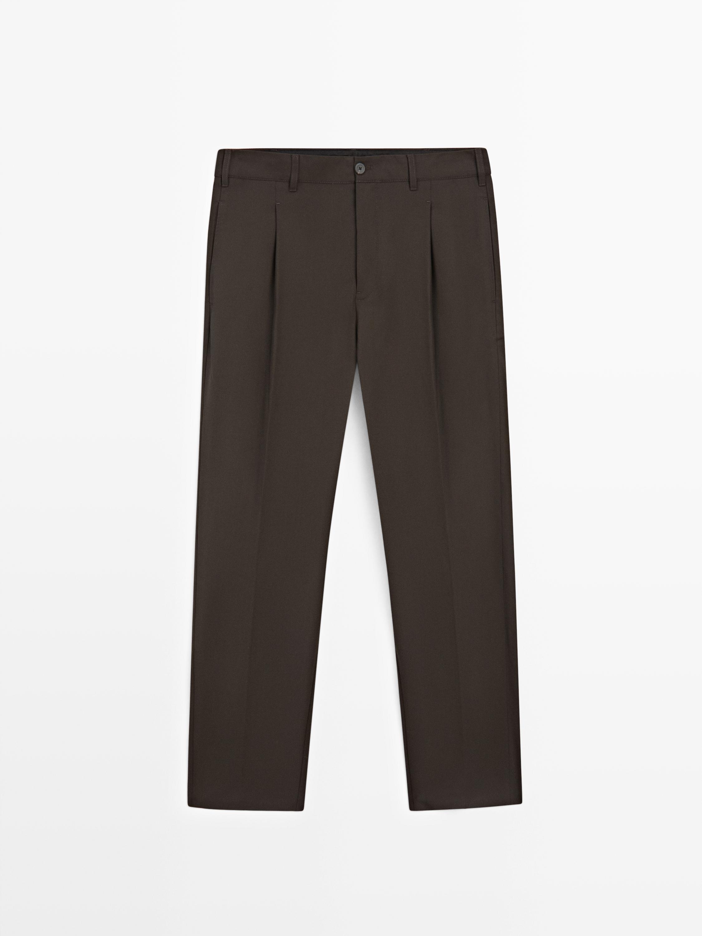 Relaxed fit wool blend trousers — Brown