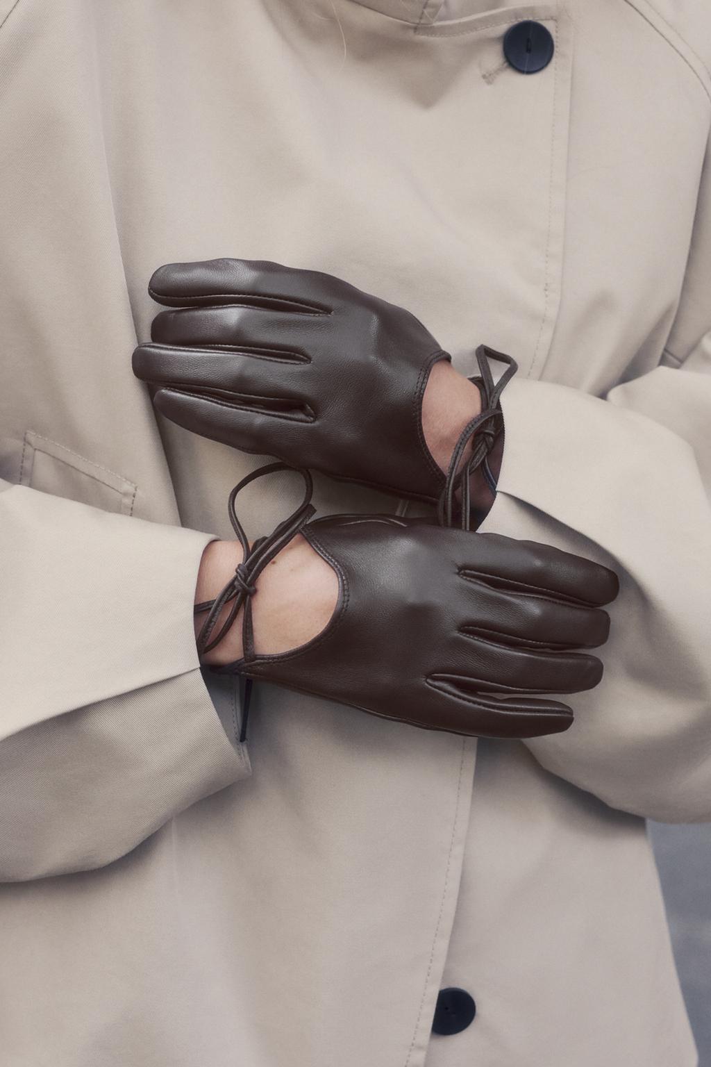 100% LEATHER SHORT GLOVES WITH BOW