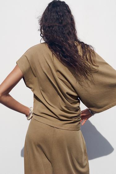 T-SHIRT ASYMÉTRIQUE DÉLAVÉ - Marron foncé de Zara - Image 6