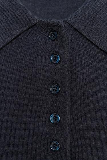 PLAIN KNIT POLO SHIRT - Navy blue by Zara - Image 8