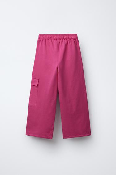 PANTALON JAMBES LARGES EN MATIÈRES VARIÉES AVEC POCHES - Fuchsia de Zara - Image 1