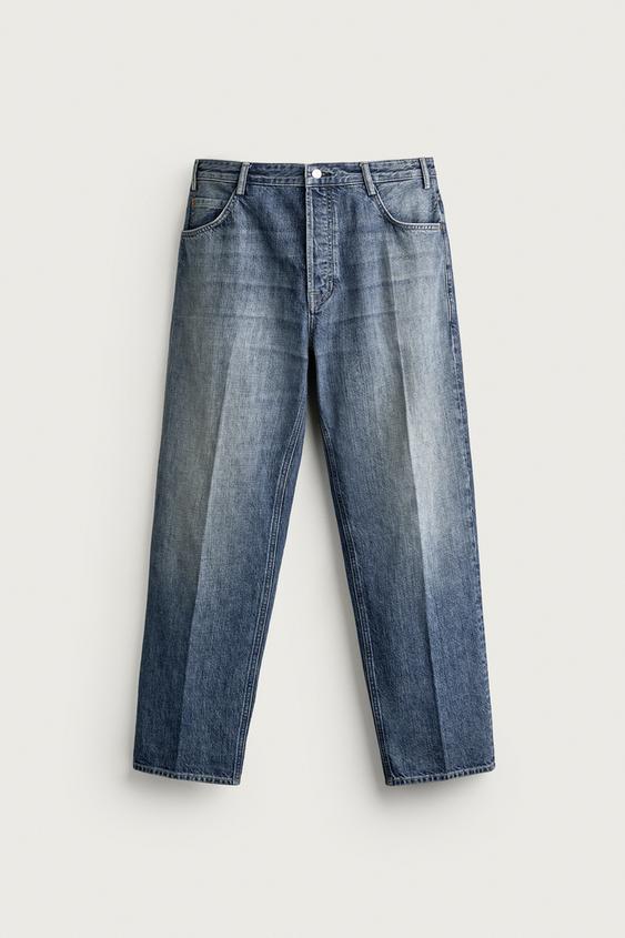 リラックスフィット センタープレスデニムパンツ - ブルー | ZARA