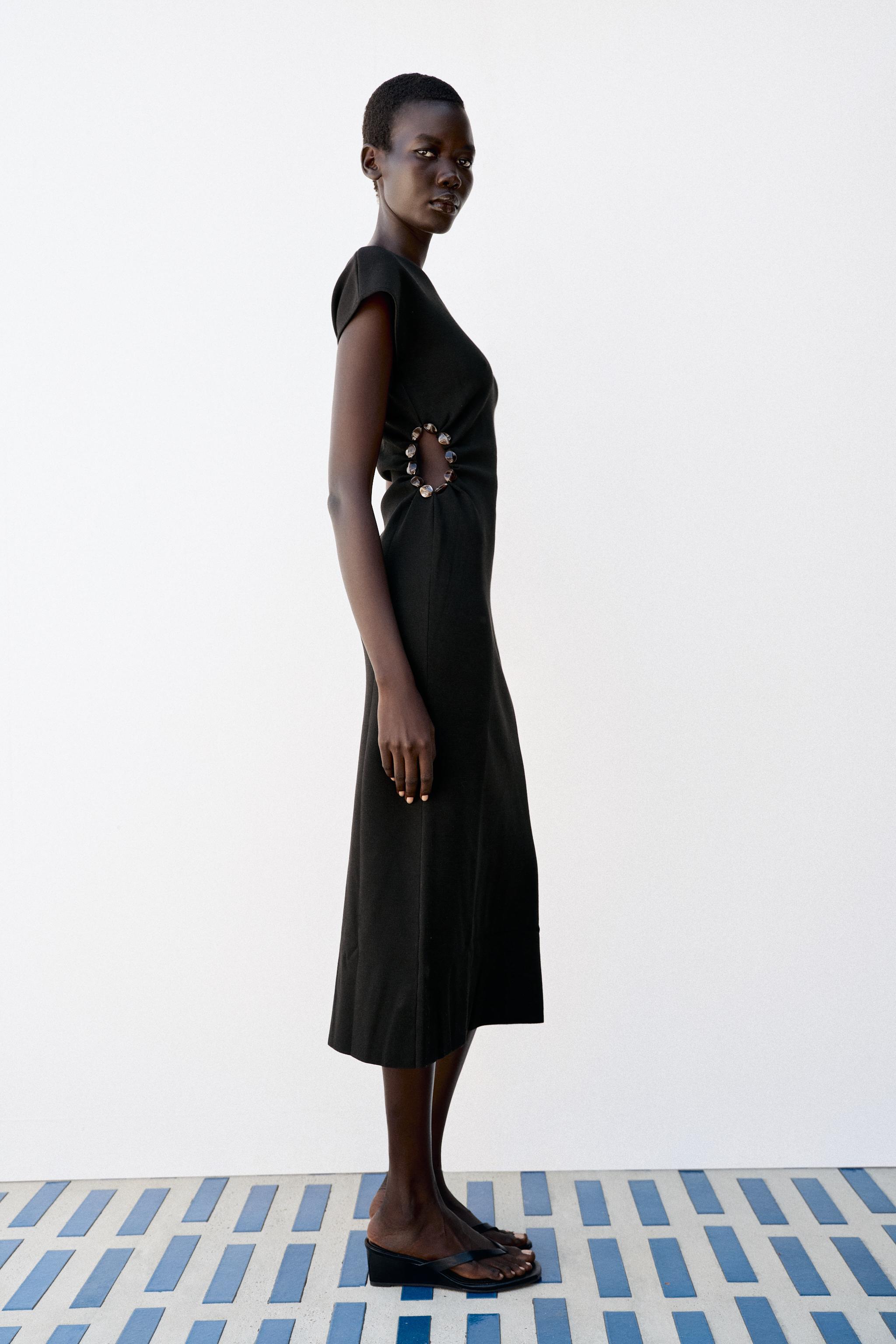 BEADED CUT-OUT KNIT DRESS